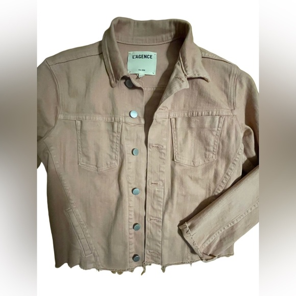L’AGENCE Dusty Pink Size Medium Janelle Raw Denim Jacket Spring NWOT Cropped - Picture 4 of 7